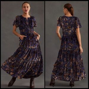 Anthropologie The Somerset Maxi Dress Velvet Edition Purple Size XS Boho